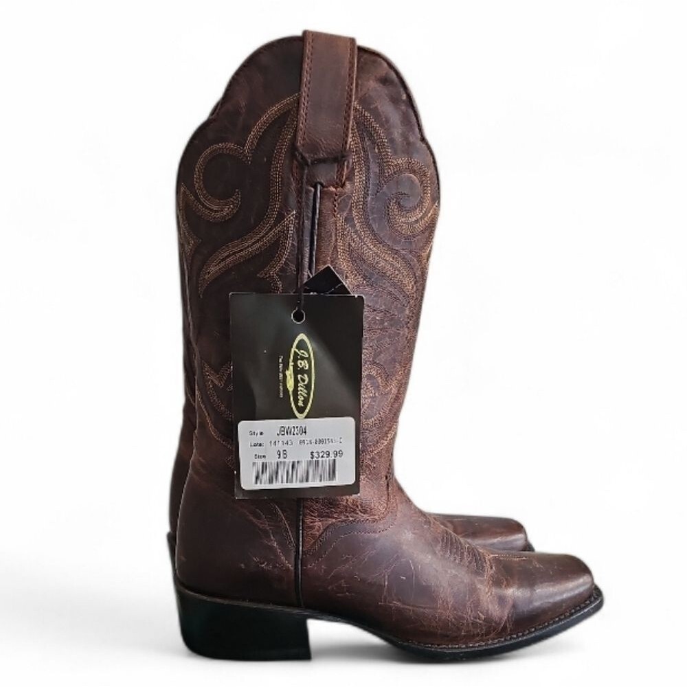 J.B. Dillon Goat Leather Cowboy Boots Women 9B Brown Western Rodeo NWT Mexico